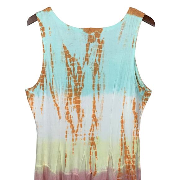 The Pyramid Collection Tie Dye Maxi Dress Sleeveless Colorful Cotton Women's L - Picture 7 of 10
